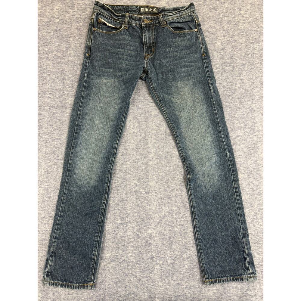 Black Slim Jeans Faded Medium Wash Red Lined Pockets Men's Size 30x32